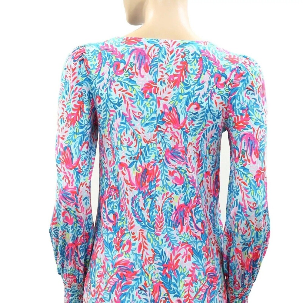 Lilly Pulitzer Diann Long Sleeve Mini Dress Smocked Printed Cotton Xs New 272590 View 6